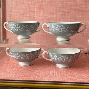 Wedgewood Moselle Gray Double-Handled Soup Cups Bowls Set made in England